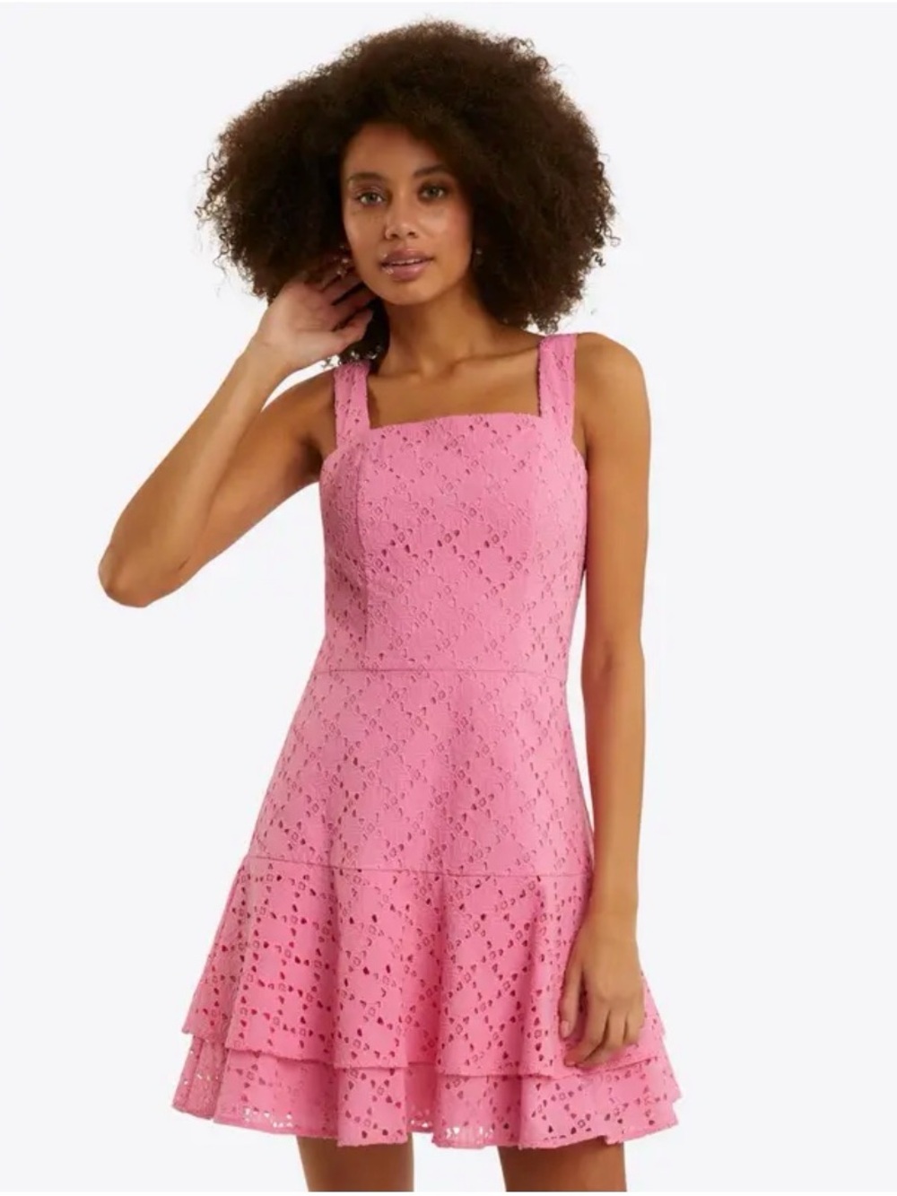 LN Draper James Ashland Pink Eyelet Tiered Mini Dress